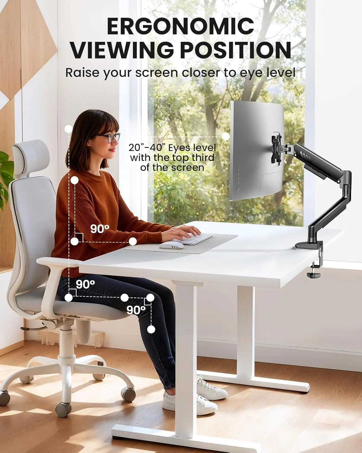 HUANUO Fully Adjustable Single Monitor Arm for 13–34 Inch Screens, Tool-Free VESA Mount, Integrated Cable Management, Supports Up to 19.8 lbs, Max VESA 100x100mm
