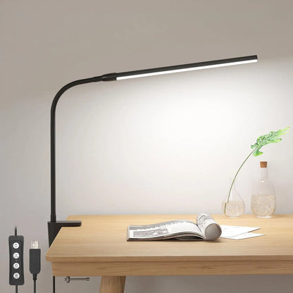 LEPRO Clip-On LED Desk Lamp with Adjustable Gooseneck, 3 Color Modes, 10 Brightness Levels, Dimmable USB Clamp Light for Bedroom and Home Office Use