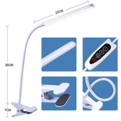 Professional LED Desk Lamp with Clamp, 3-Level Dimmable Brightness, Flexible Gooseneck Design, Eye-Care Lighting for Painting, Workbench, Reading, and Sewing