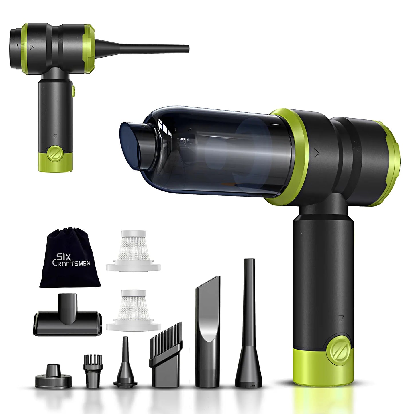 Professional Cordless Handheld Car Vacuum Cleaner with 15000PA Suction Power, 4-in-1 Design, Rechargeable 2000mAh Battery, Portable Mini Vacuum for Home, Office, and Pet Hair (Green)