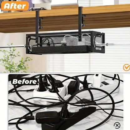 Under Desk Cable Management Tray - Single Unit for Organizing Power Strips, Routers, and Data Cables