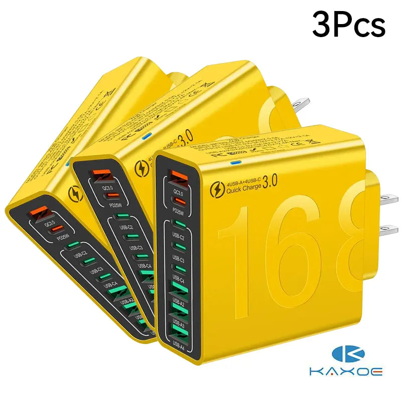 2Pcs/3Pcs 4 USB-C & 4 USB-A Fast Charging USB Hub Portablesmart 8Port Charger for Multiple Devices Smartcharger for Phones, Tablets & More