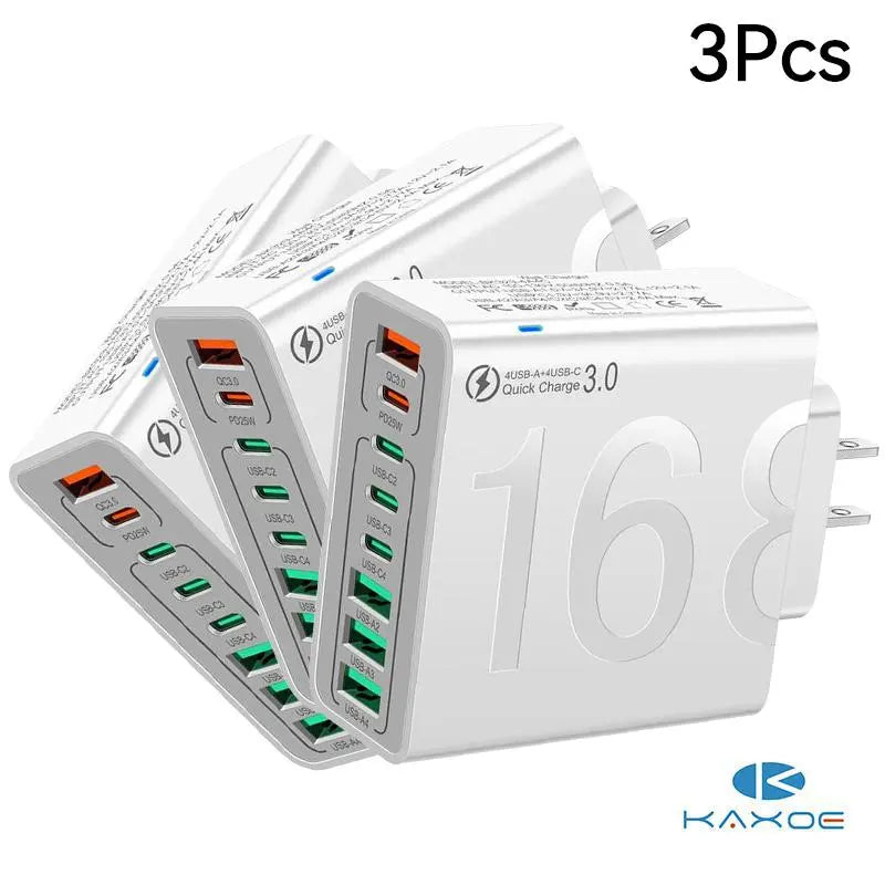 2Pcs/3Pcs 4 USB-C & 4 USB-A Fast Charging USB Hub Portablesmart 8Port Charger for Multiple Devices Smartcharger for Phones, Tablets & More