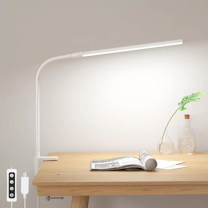 LEPRO Clip-On LED Desk Lamp with Adjustable Gooseneck, 3 Color Modes, 10 Brightness Levels, Dimmable USB Clamp Light for Bedroom and Home Office Use