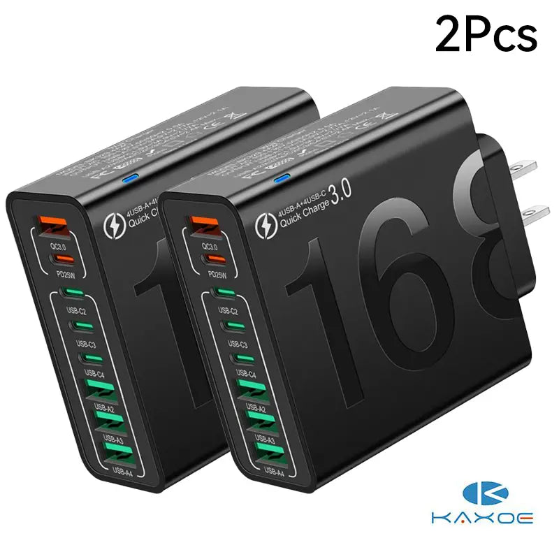 2Pcs/3Pcs 4 USB-C & 4 USB-A Fast Charging USB Hub Portablesmart 8Port Charger for Multiple Devices Smartcharger for Phones, Tablets & More