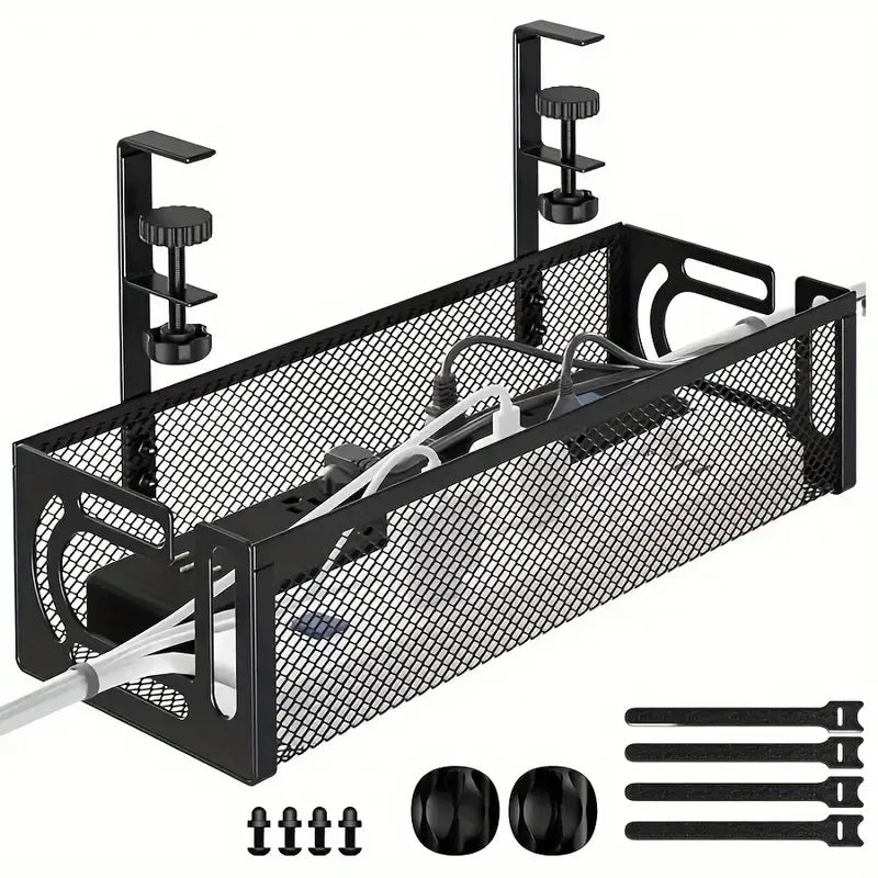 Under Desk Cable Management Tray - Single Unit for Organizing Power Strips, Routers, and Data Cables