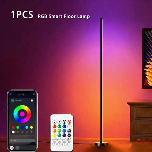 Rroetxi RGBIC Smart Corner Floor Lamp – Adjustable LED Lighting with App and Remote Control, Color Changing Features, Music Sync Mode, and Timer Function for Living Room, Bedroom, and Event Decor