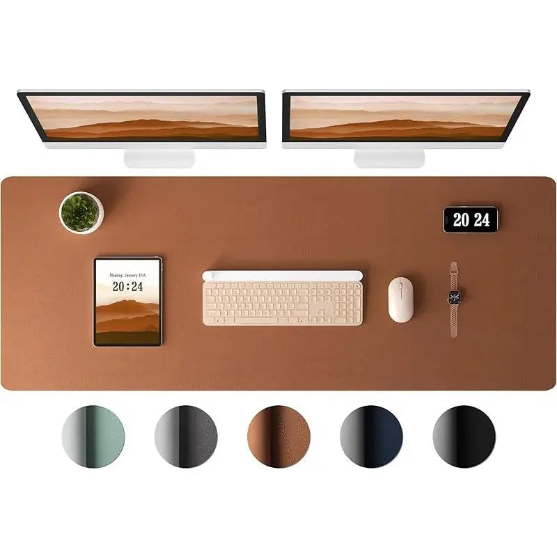 Aothia Large Leather Desk Pad Protector - Non-Slip PU Leather Office Mat, Waterproof Laptop Writing Pad for Home and Office (Brown, 38" x 13.7")