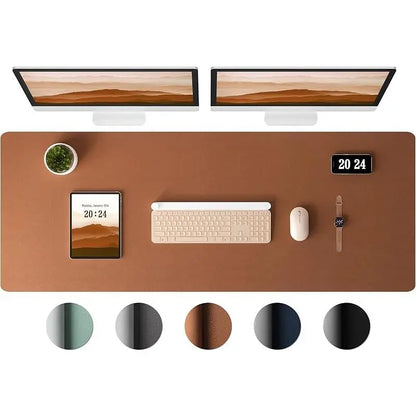 Aothia Large Leather Desk Pad Protector - Non-Slip PU Leather Office Mat, Waterproof Laptop Writing Pad for Home and Office (Brown, 38" x 13.7")
