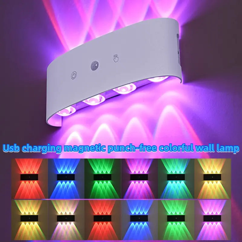 8-Head RGB Wireless Rechargeable Sensor Wall Light - No-Hole Charging Aisle, Bedroom, and Door Number Illumination