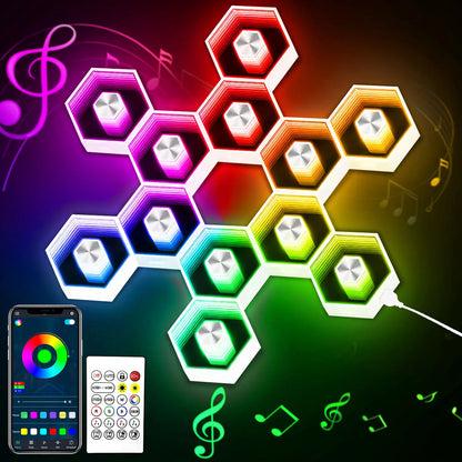 SEGRASS Hexagon LED Smart Lighting - RGB Gaming Lamp with Remote Control, Multifunctional Music Sync Atmosphere Lights, Dimmable and Customizable Room Decor for Bedroom and Gaming Accessories