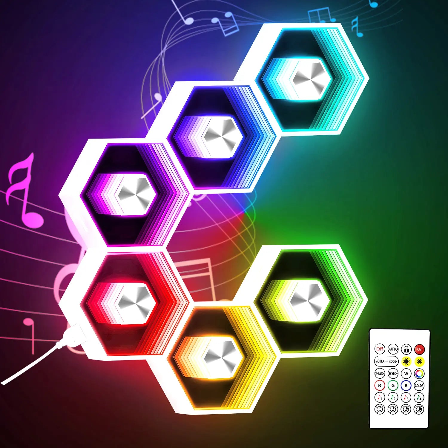 SEGRASS Hexagon LED Smart Lighting - RGB Gaming Lamp with Remote Control, Multifunctional Music Sync Atmosphere Lights, Dimmable and Customizable Room Decor for Bedroom and Gaming Accessories