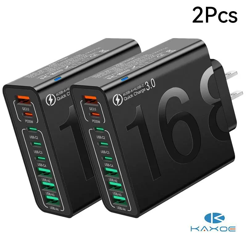 2Pcs/3Pcs 4 USB-C & 4 USB-A Fast Charging USB Hub Portablesmart 8Port Charger for Multiple Devices Smartcharger for Phones, Tablets & More