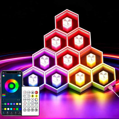 SEGRASS Hexagon LED Smart Lighting - RGB Gaming Lamp with Remote Control, Multifunctional Music Sync Atmosphere Lights, Dimmable and Customizable Room Decor for Bedroom and Gaming Accessories