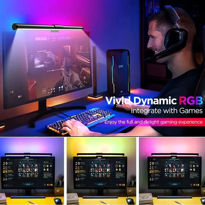 LED Backlit Dual-Sided Monitor Light with RGBW Night Illumination and Ergonomic Touch Control, USB Powered for Eye Protection in Home Office and Gaming Environments
