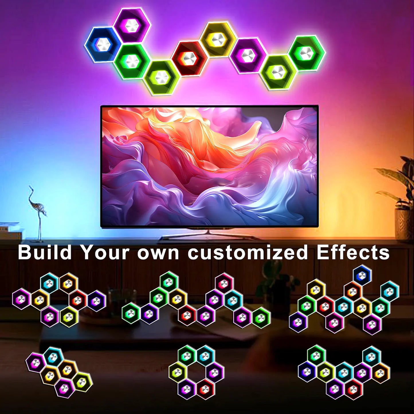 SEGRASS Hexagon LED Smart Lighting - RGB Gaming Lamp with Remote Control, Multifunctional Music Sync Atmosphere Lights, Dimmable and Customizable Room Decor for Bedroom and Gaming Accessories