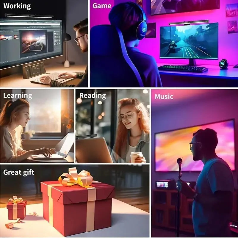 LED Backlit Dual-Sided Monitor Light with RGBW Night Illumination and Ergonomic Touch Control, USB Powered for Eye Protection in Home Office and Gaming Environments