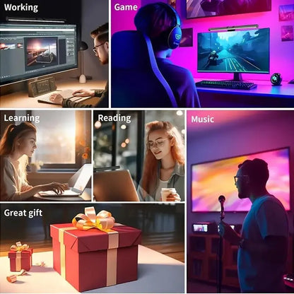 LED Backlit Dual-Sided Monitor Light with RGBW Night Illumination and Ergonomic Touch Control, USB Powered for Eye Protection in Home Office and Gaming Environments