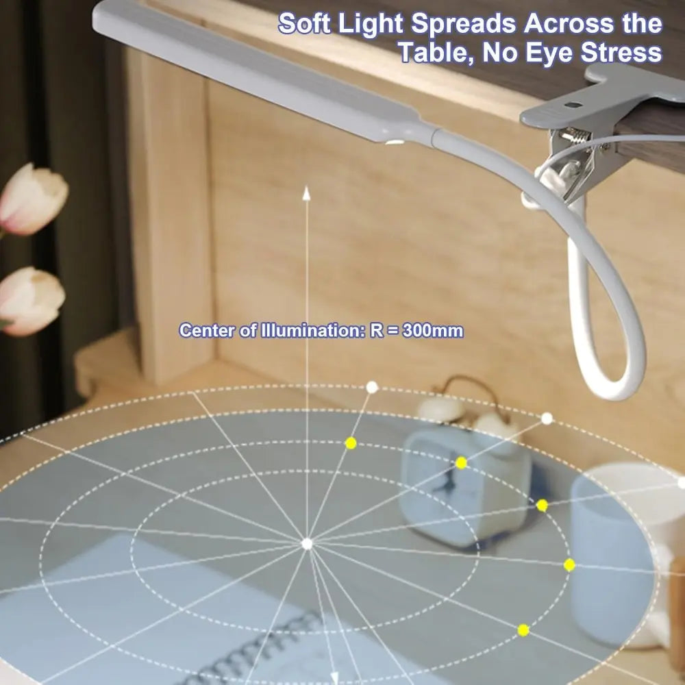 Professional LED Desk Lamp with Clamp, 3-Level Dimmable Brightness, Flexible Gooseneck Design, Eye-Care Lighting for Painting, Workbench, Reading, and Sewing