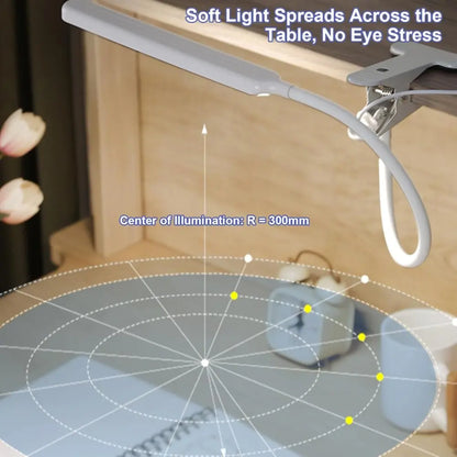 Professional LED Desk Lamp with Clamp, 3-Level Dimmable Brightness, Flexible Gooseneck Design, Eye-Care Lighting for Painting, Workbench, Reading, and Sewing