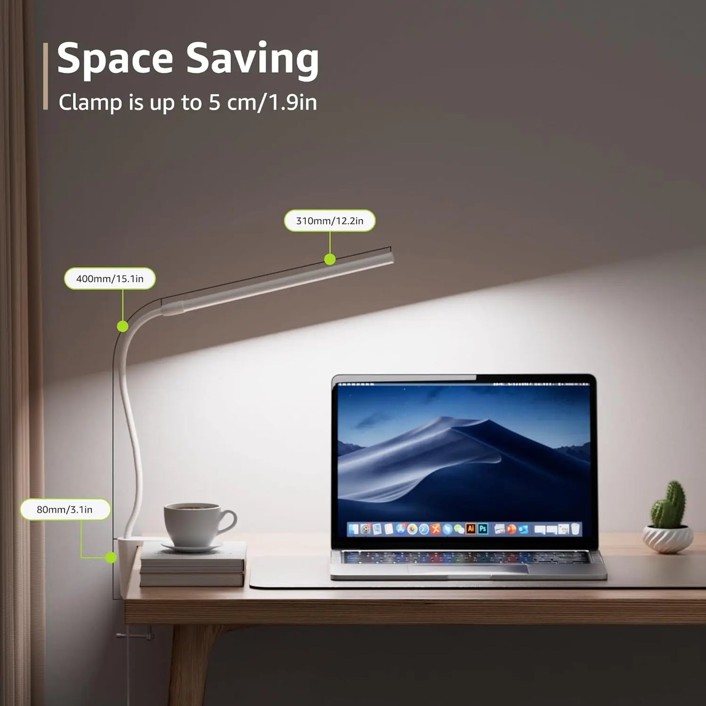 LEPRO Clip-On LED Desk Lamp with Adjustable Gooseneck, 3 Color Modes, 10 Brightness Levels, Dimmable USB Clamp Light for Bedroom and Home Office Use