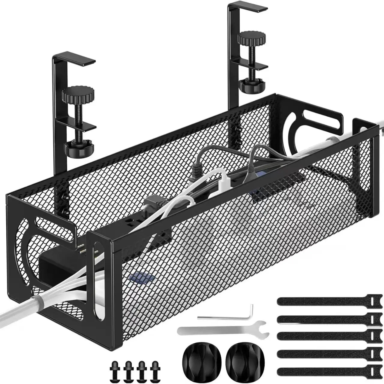 Under Desk Cable Management Tray - Single Unit for Organizing Power Strips, Routers, and Data Cables