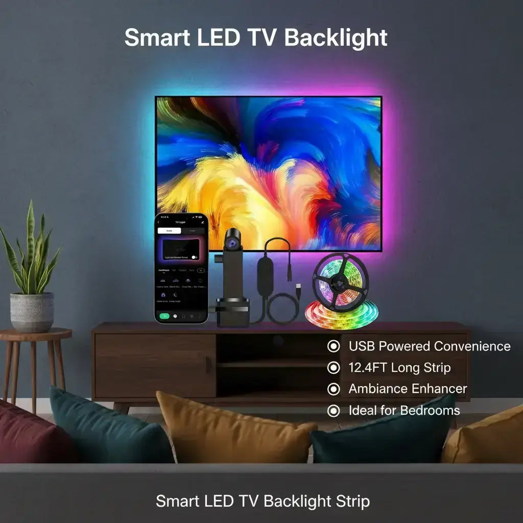 12.4FT LED Light Strip, USB Powered LED Light Strip, Smart LED TV Backlight, LED Ambient Light for Home Living Room Bedroom, Tv Led Lights