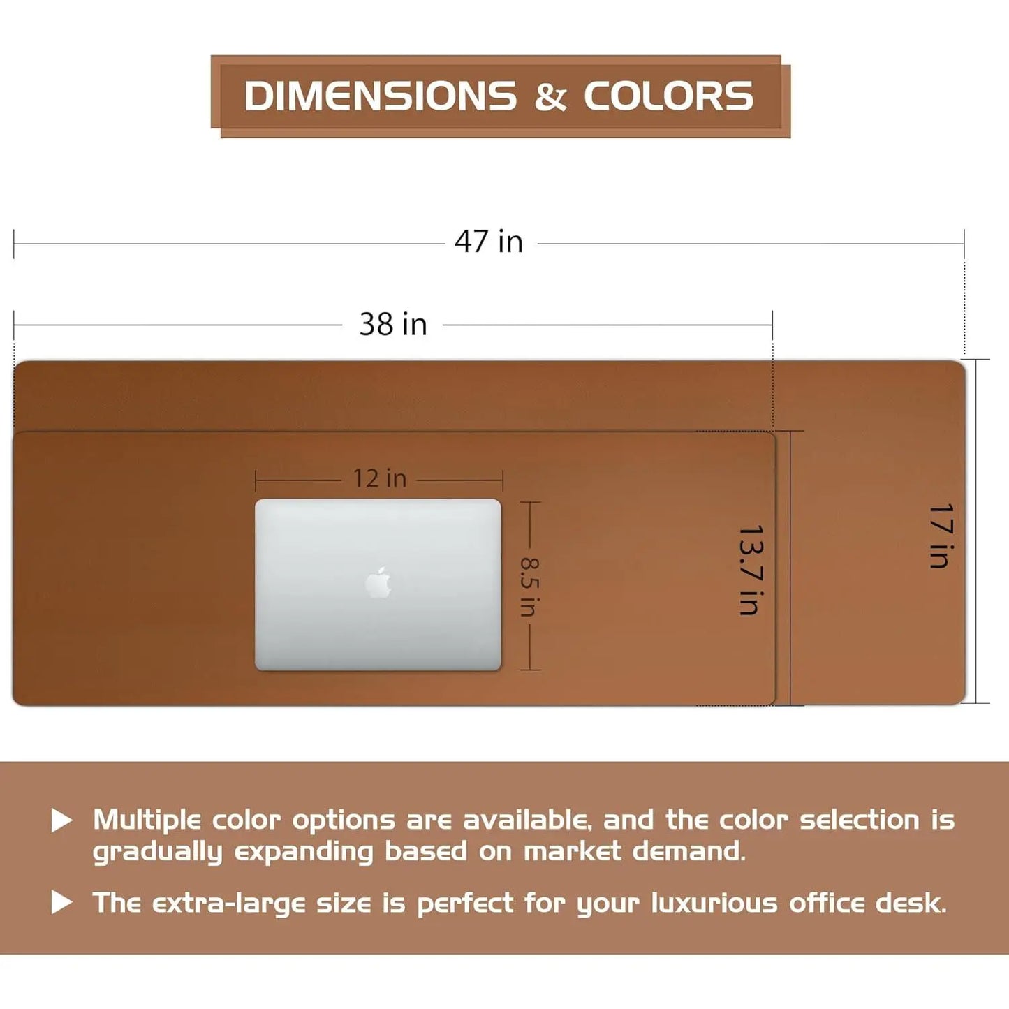 Aothia Large Leather Desk Pad Protector - Non-Slip PU Leather Office Mat, Waterproof Laptop Writing Pad for Home and Office (Brown, 38" x 13.7")