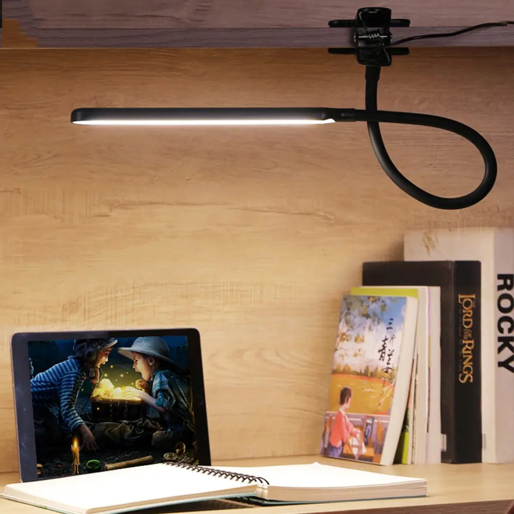 Professional LED Desk Lamp with Clamp, 3-Level Dimmable Brightness, Flexible Gooseneck Design, Eye-Care Lighting for Painting, Workbench, Reading, and Sewing