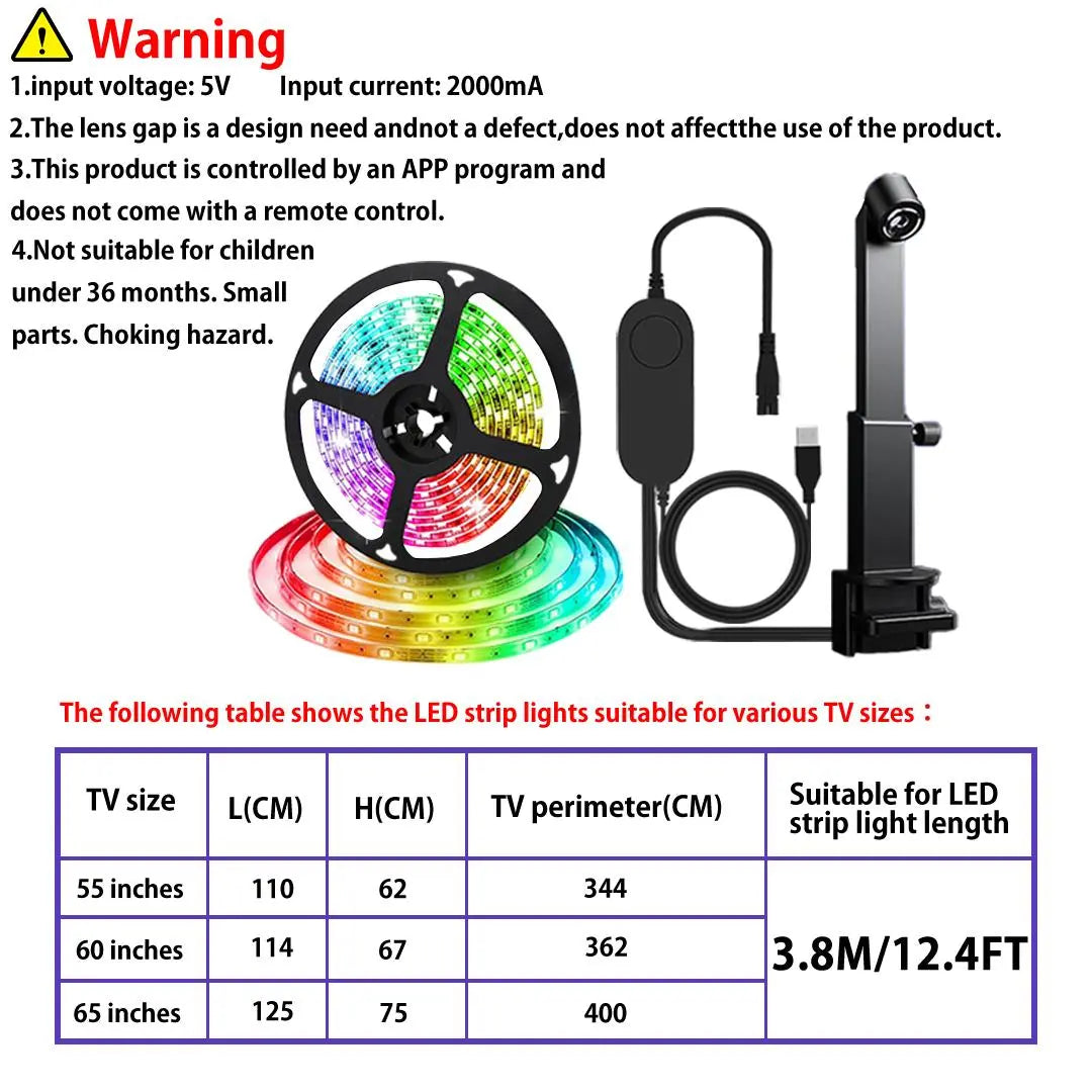 12.4FT LED Light Strip, USB Powered LED Light Strip, Smart LED TV Backlight, LED Ambient Light for Home Living Room Bedroom, Tv Led Lights