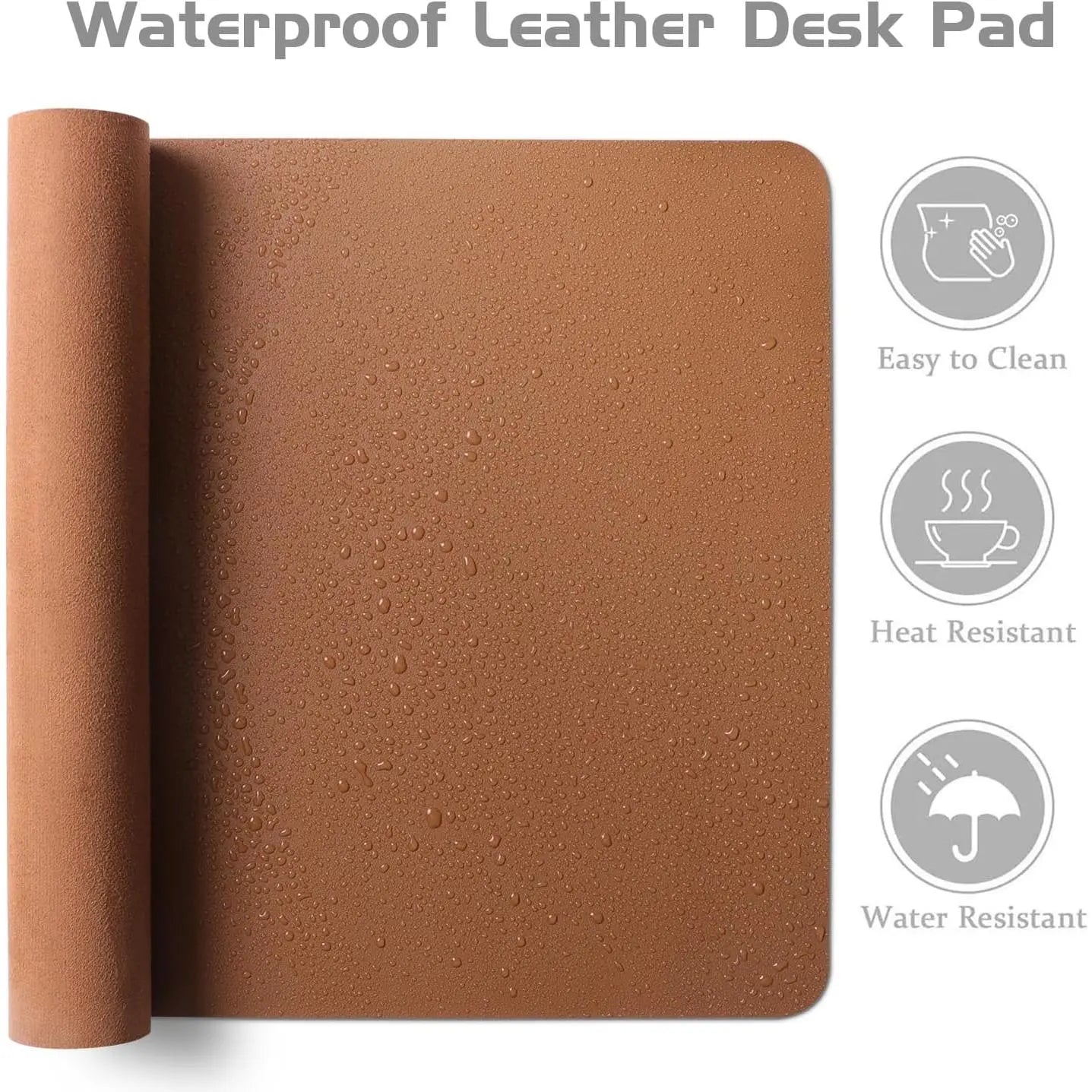 Aothia Large Leather Desk Pad Protector - Non-Slip PU Leather Office Mat, Waterproof Laptop Writing Pad for Home and Office (Brown, 38" x 13.7")