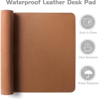Aothia Large Leather Desk Pad Protector - Non-Slip PU Leather Office Mat, Waterproof Laptop Writing Pad for Home and Office (Brown, 38" x 13.7")