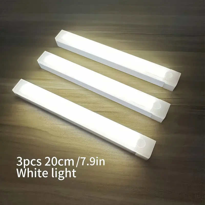 USB-Rechargeable Wireless LED Motion Sensor Cabinet Lights - Set of 3, Magnetic Self-Adhesive Wardrobe Lighting Solutions