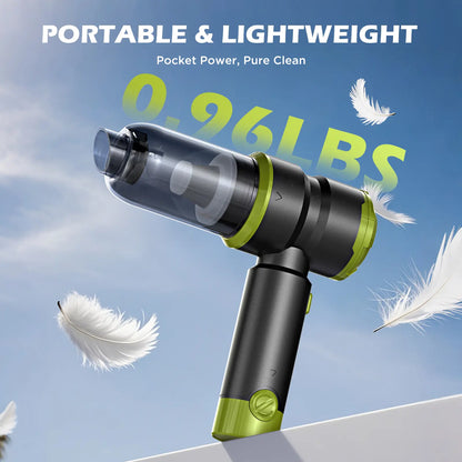 Professional Cordless Handheld Car Vacuum Cleaner with 15000PA Suction Power, 4-in-1 Design, Rechargeable 2000mAh Battery, Portable Mini Vacuum for Home, Office, and Pet Hair (Green)