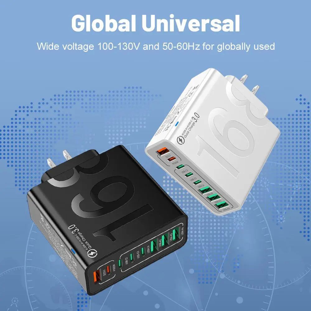 2Pcs/3Pcs 4 USB-C & 4 USB-A Fast Charging USB Hub Portablesmart 8Port Charger for Multiple Devices Smartcharger for Phones, Tablets & More