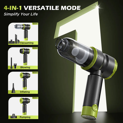 Professional Cordless Handheld Car Vacuum Cleaner with 15000PA Suction Power, 4-in-1 Design, Rechargeable 2000mAh Battery, Portable Mini Vacuum for Home, Office, and Pet Hair (Green)