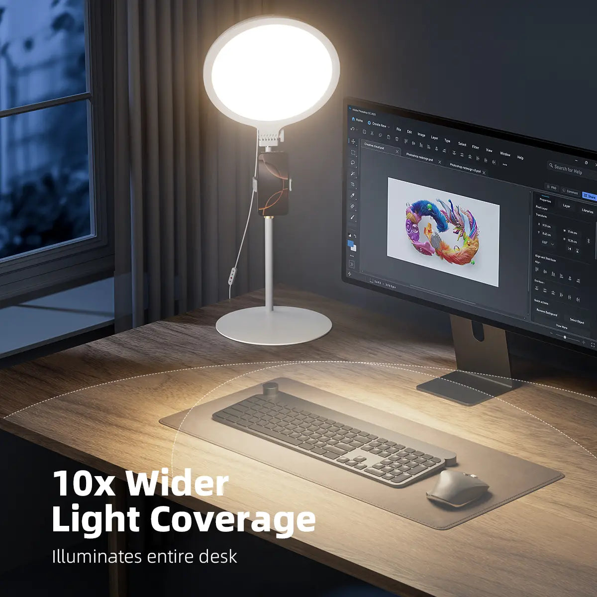Weilisi 10.5'' Desktop Ring Light with Stand and Phone Holder - Adjustable Lighting Solution for Video Recording, Webinars, Live Streaming, and Home Office Use