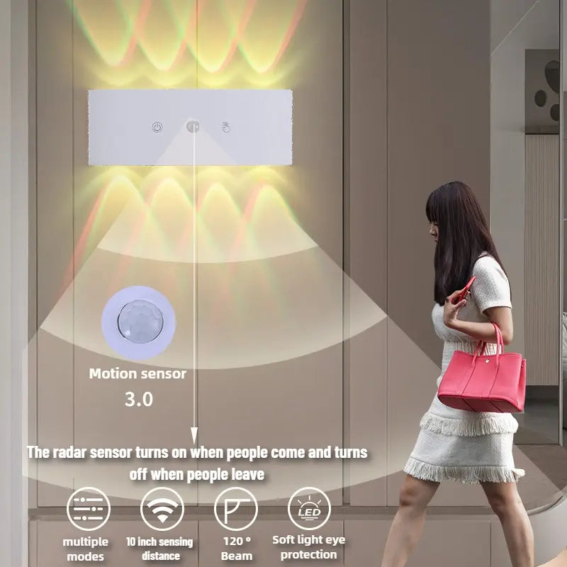 8-Head RGB Wireless Rechargeable Sensor Wall Light - No-Hole Charging Aisle, Bedroom, and Door Number Illumination