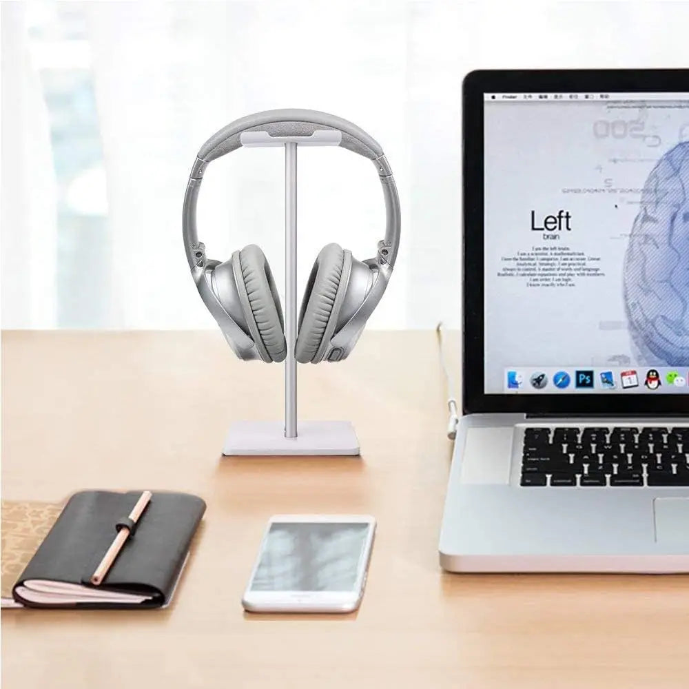 Elevate Your Audio Experience with the Universal Aluminum Headphone Stand and Gaming Headset Holder - Stylish White Design with Flexible Headrest