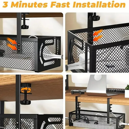 Under Desk Cable Management Tray - Single Unit for Organizing Power Strips, Routers, and Data Cables
