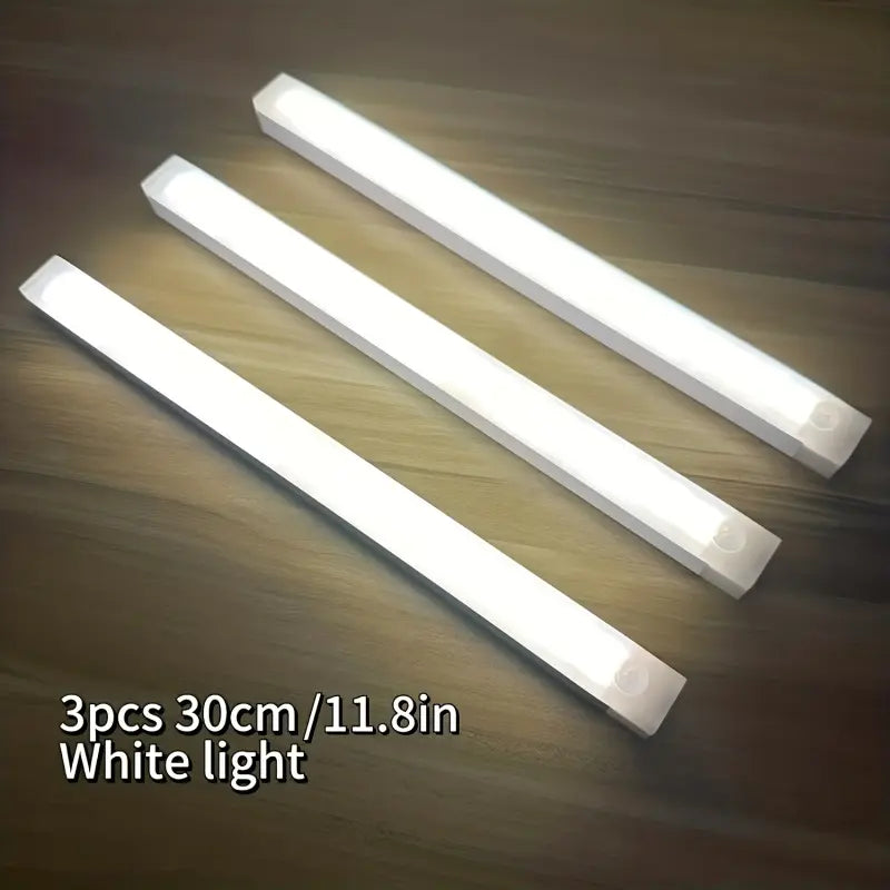 USB-Rechargeable Wireless LED Motion Sensor Cabinet Lights - Set of 3, Magnetic Self-Adhesive Wardrobe Lighting Solutions