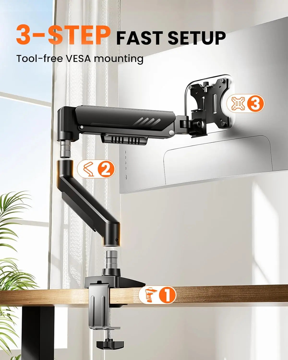 HUANUO Fully Adjustable Single Monitor Arm for 13–34 Inch Screens, Tool-Free VESA Mount, Integrated Cable Management, Supports Up to 19.8 lbs, Max VESA 100x100mm